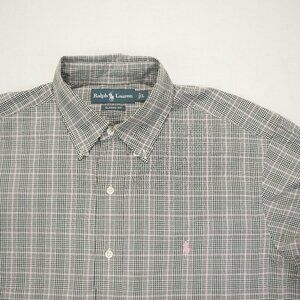 Ralph Lauren Shirt Mens Large Pink Black Plaid Classic Fit Button Down Cotton